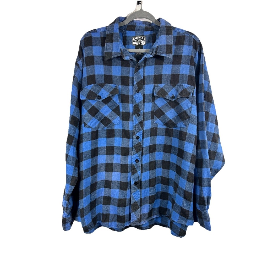 CASUAL COUNTRY XXL Blue Black Buffalo Check Flannel Shirt ‎ Rustic Cabincore